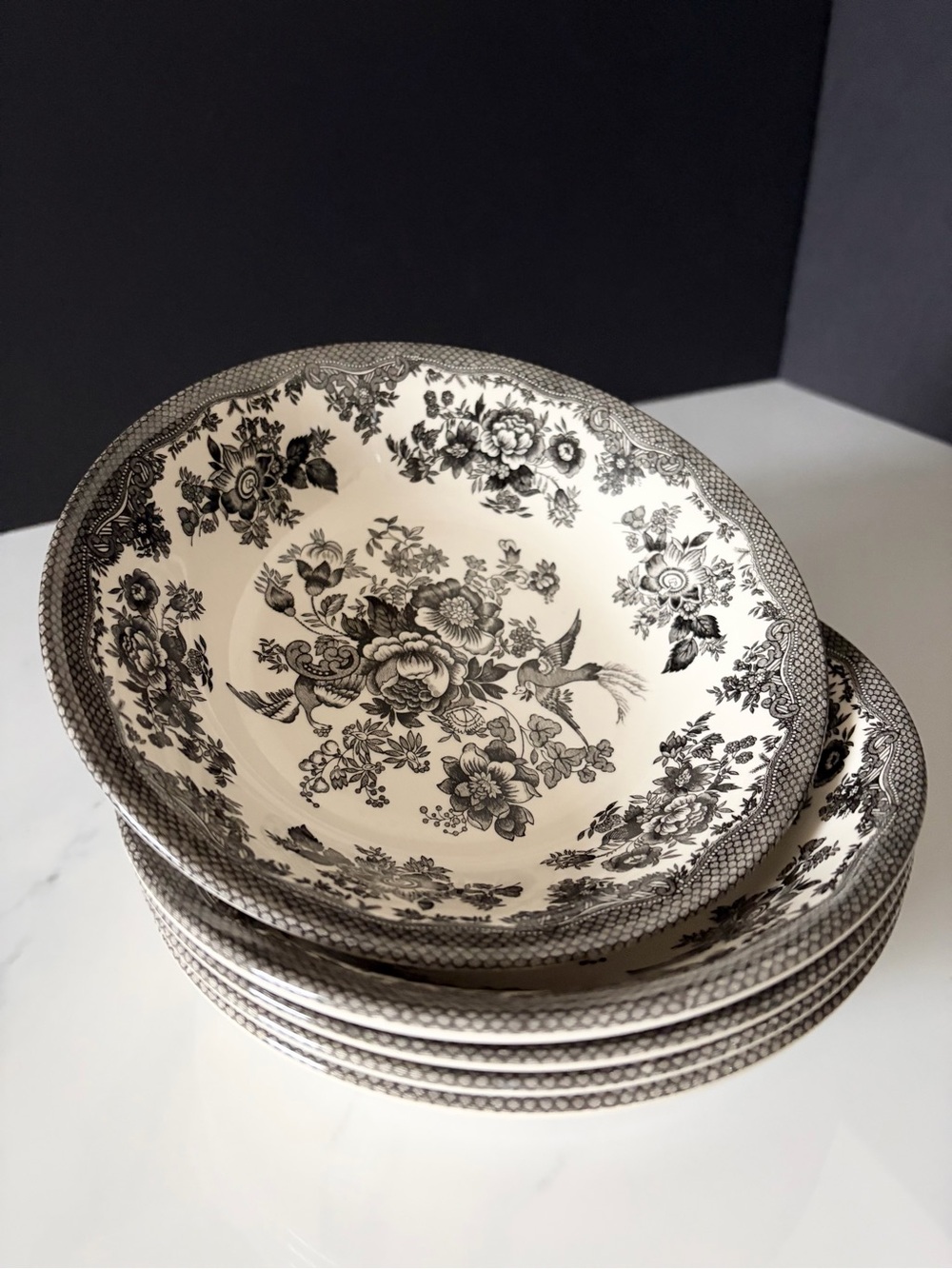 SET of 5 Black Pheasant Floral Cereal Bowls - Royal Stafford